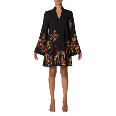 SHORT BLACK CAFTAN DRESS WITH PRINT