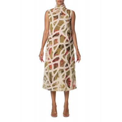 PRINTED LONG DRESS WITH DEVORÉ EMBROIDERY