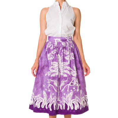 MIDI DRESS WITH WHITE SHIRT AND PURPLE SKIRT