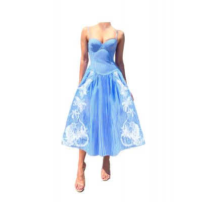 STRIPED BUSTIER DRESS WITH EMBROIDERY
