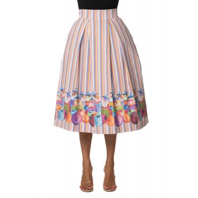 STRIPED WIDE SKIRT WITH PRINT ON BOTTOM