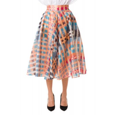 GEOMETRIC-PRINT MIDI SKIRT