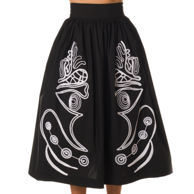 BLACK A-LINE SKIRT WITH EMBROIDERY