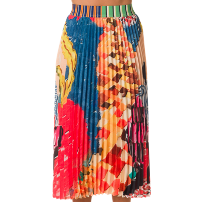 PLEATED PRINT MIDI SKIRT