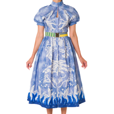 PRINTED DRESS WITH PUFF SLEEVES