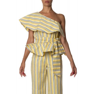 ONE-SHOULDER STRIPED TOP WITH FLOUNCE